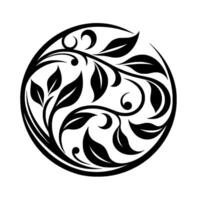 Intricate Black and White Circular of Leaves, Swirls, and Vines, Resembling a NatureInspired Mandala. vector