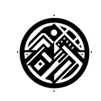 Geometric Black White Circular Abstract Featuring Architectural and Organic Shapes in a Minimalist Style with subtle texture. vector