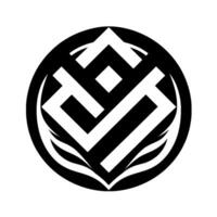 Geometric Black and White Emblem featuring Abstract Shapes, Circular Border, and Minimalist Style, Isolated on White. vector
