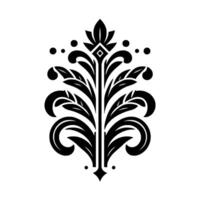 Symmetrical Black and White Floral Ornamental featuring stylized leaves, scrolls, and decorative elements, on a clean white background. vector