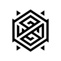 Geometric Black and White Hexagon with Intertwined Lines and Triangular Accents, Modern Minimalist vector