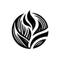 Monochrome Stylized Circular Featuring Leafy Elements a minimalistic black and white , resembling a stylized tree or plant, with intricate patterns. vector