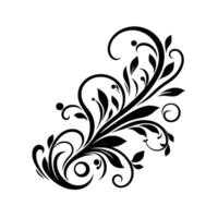 Elegant Black and White Floral Scroll with Leaves, Spirals, and Dots, Isolated on a Clean White Background. vector