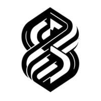 Abstract Black and White Intertwined RibbonLike with Soft Shadows, Symmetric and Minimalist . vector