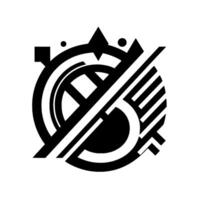 Abstract geometric black and white composition featuring circular and linear elements, suggesting modern art deco or minimalist . vector