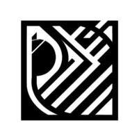 Intricate black and white geometric art piece with a circular element embedded in a linear mazelike composition on a square frame. vector