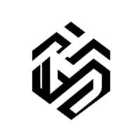 An abstract, geometric, black and white featuring overlapping shapes, sharp lines, and shadows that give a D effect, isolated on a clean white background. vector