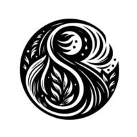Elegant Black and White Circular Featuring Organic Forms, Serpentine Lines, and Floral Elements, Evoking Harmony and Balance. vector