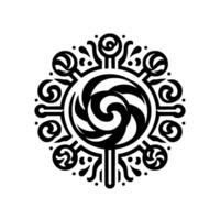 Intricate Black and White Mandala with Swirling Center and Decorative Ornaments on White Backdrop. vector