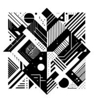 Geometric Black and White Pattern Angular, Diagonal, and Linear Composition with Contrasting Shapes and Dot Accents on White Background. vector