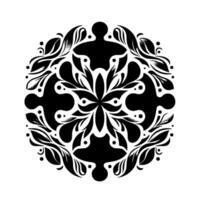 Symmetrical Floral Black and White with Dot Details and Leaf Elements on White Background. vector