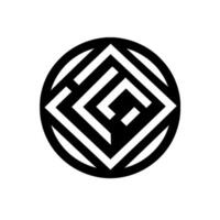 Geometric, abstract, black and white featuring a square within a circle, creating a labyrinthine pattern. vector