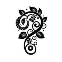 Elegant Black and White Floral with Leaves, Berries, and Swirls, Isolated on White Background. vector
