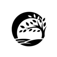 Abstract minimalist black and white of a stylized tree inside a circle with subtle texture, depicting nature and serenity. vector