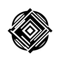 Abstract geometric featuring a black and white circular of nested squares and rectangles with a square at the center. vector