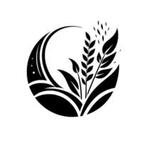 Elegant Black and White Circular Composition of Wheat Stalks and Leaves, Minimalist for Branding and Natureinspired Logos. vector