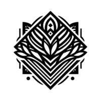 Geometric symmetrical abstract art featuring leaf and striped elements in a bold black and white . vector