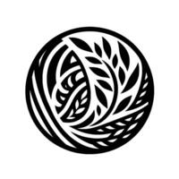 Intricate Circular Black White Botanical Featuring Leafy Branches, Organic Lines Negative Space. vector