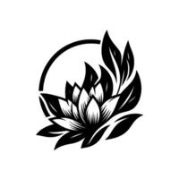 Black and White Lotus Flower in a Circle, Serene Minimalist Illustration, Elegant vector