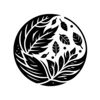 Monochromatic Botanical Mandala Organic Composition of Leaves and Foliage within a Circular Frame on White Background. vector