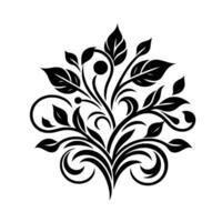 Elegant Black and White Floral Decorative stylized botanical pattern with leaves, stems, and swirls, isolated on white for use. vector