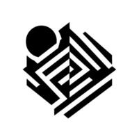 Geometric Black and White Composition with Abstract Mazelike Forms and Circular Element vector