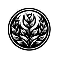 Elegant Black and White Botanical Illustration A Floral within a Circular Frame, Showcasing Symmetry and Organic Forms. vector