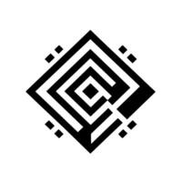Geometric, symmetrical black and white rhombus featuring layered square and a stylized central square. vector