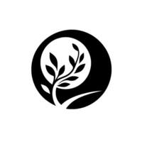 Minimalist black and white featuring a stylized tree within a circle, conveying nature and growth. vector