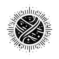 Intricate Black and White Celestial Sphere Stars and Stripes with Dynamic Burst, Cosmic Illustration. vector
