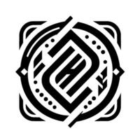 Intricate Black and White Geometric Featuring a Central Abstract Letter H and Circular and Square Framework. vector