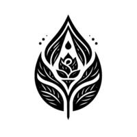Abstract Black and White Floral Symbol A stylized rose in a leafshaped with a water drop element, evoking growth. vector