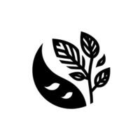 YinYang Symbol with Leafy Branch A monochromatic, minimalist with balanced elements, suggesting harmony, nature, and lifes duality. vector