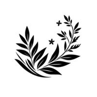Symmetrical black foliage and blossoms arranged in an elegant semicircular , set against a stark white background. vector