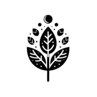 Illustration of Stylized Black Leafy Plant with Abstract Circular Elements on White Background. vector