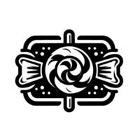 Bold Black and White of Swirl Lollipop Candy on Stick, Wrapped in rectangular frame, Dots, and Bows, Minimalist . vector