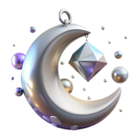 dramatic contemporary Silver Pendant Crescent Moon Shape Isolated on Transparent Background genuine png