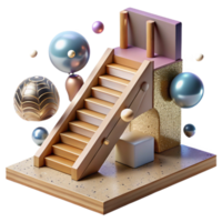 beautiful minimalist Staircase with Wood and Metal Combination Isolated png