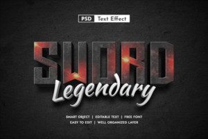 Sword Legendary 3d Editable Text Effect psd