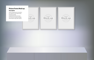Three picture frame mock-up template in gray wall psd