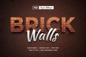 Brick walls texture 3d Editable Text Effect psd