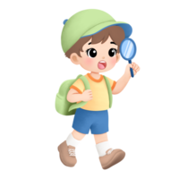 Adventure kid playing outside watercolor illustration, curiosity using magnifying glass for exploration png