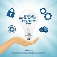 World Intellectual Property Day design with a hand holding a bulb lamp vector