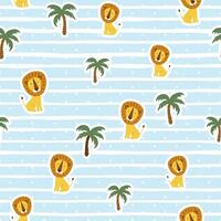 Seamless pattern with cute lions with palm tree vector