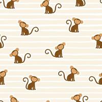 Seamless pattern with cute monkeys on striped background vector