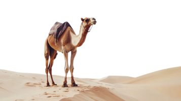 Camel walking on desert sands dunes isolated on transparent background png