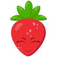 Smiling strawberry emoji with closed eyes, radiating happiness and positivity. A charming fruit character, ideal for stickers, food-themed designs, digital art, and playful branding vector