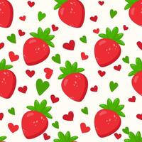 Seamless pattern with fresh strawberries and hearts on a white background. A vibrant and playful design, ideal for packaging, textiles, wallpaper, wrapping paper vector