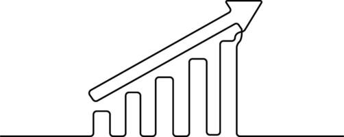 Continuous one line drawing of growing statistics graph. One line drawing illustration of growing graph, Business growth graph and arrow vector