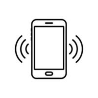 Mobile phone ringing or vibrating receiving a call or message. thin line icon of a smartphone vector